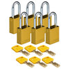 SafeKey-Vorhängeschlösser – Aluminium, Gelb, KD - Verschiedenschließende Schlösser, Stahl, 38.10 mm, 6 Stück / Box